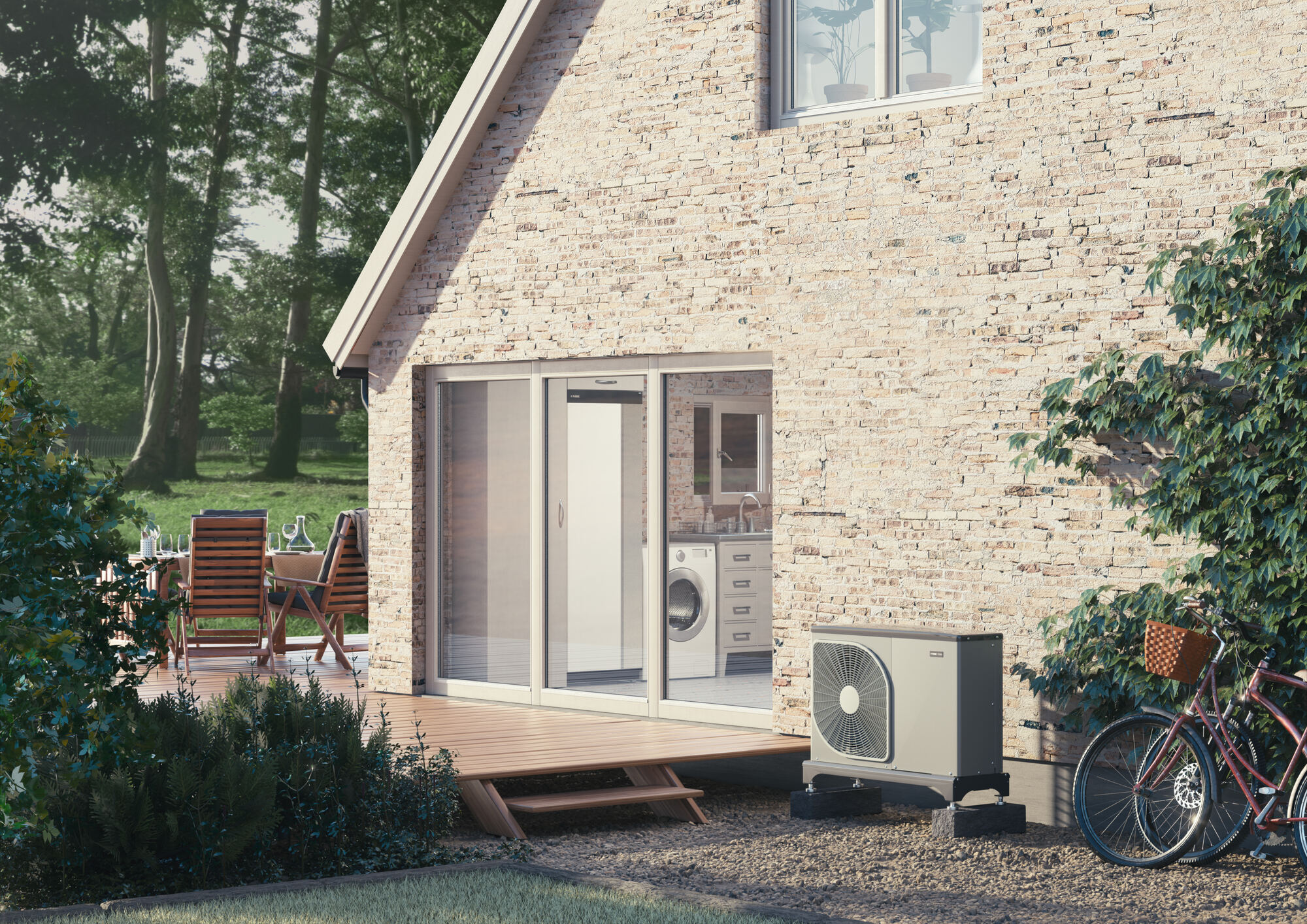 NIBE air to water heat pump outside a family home
